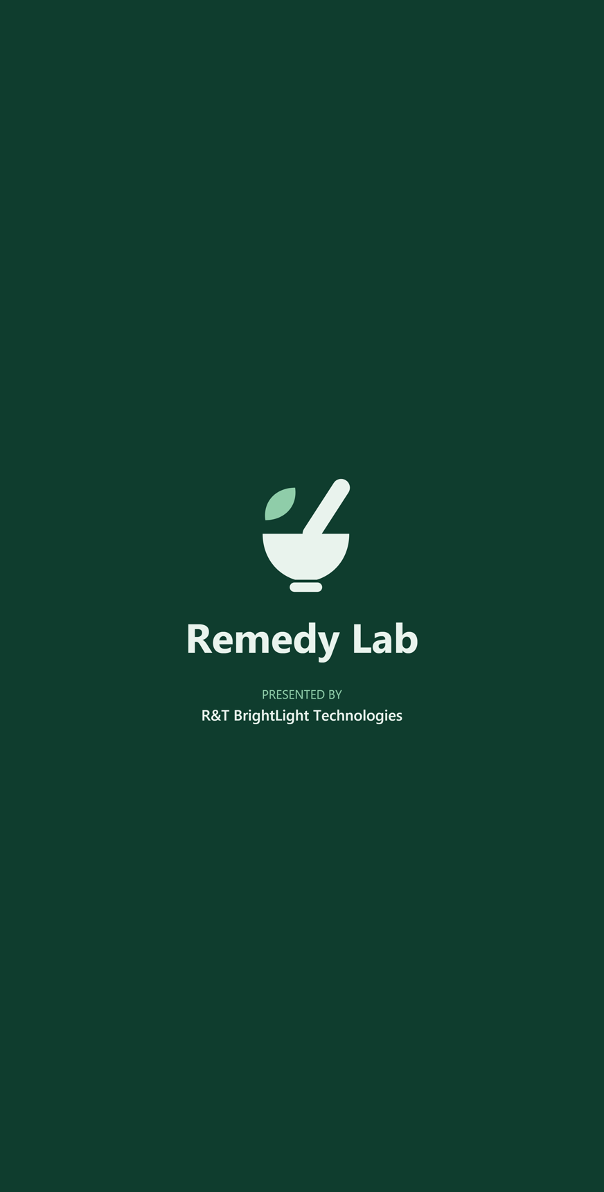 Remedy Lab splash screen — mortar and pestle over the Remedy Lab wordmark