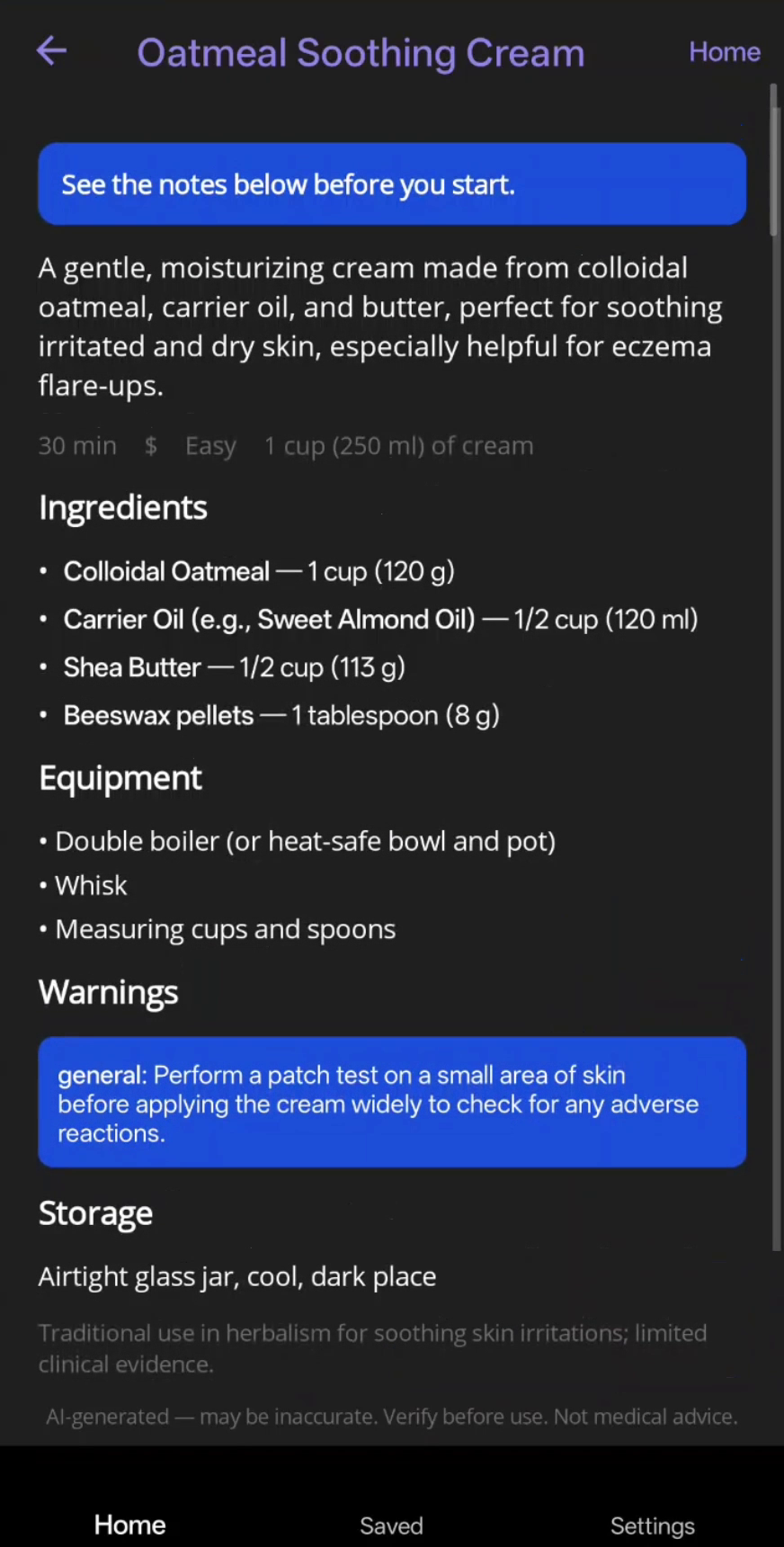 A full recipe with ingredients, equipment, and a safety warning